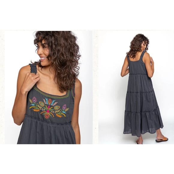 NATURAL LIFE Gray Adele Embroidered Cotton Midi Maxi Dress size Small Boho - Picture 7 of 11